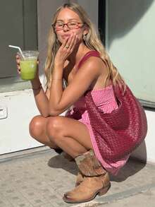 1pc Plaid Casual Vacation Backless Tube Dress Summer Elegant - Red - View 5