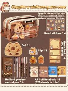 水豚主题铅笔盒。大容量，透明设计，带提手。采用野鸭配色，是一款适合小学和初中学生使用的多功能文具盒。开学季必备，学习用品，铅笔盒，铅笔袋，背包 - 彩色 - 查看 23