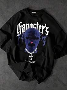 1pc Gangster'S Fear Letter Print Women'S T-Shirt, Black, Street Style, All-Season Wear, Perfect Holiday & Birthday Gift - Black - View 1