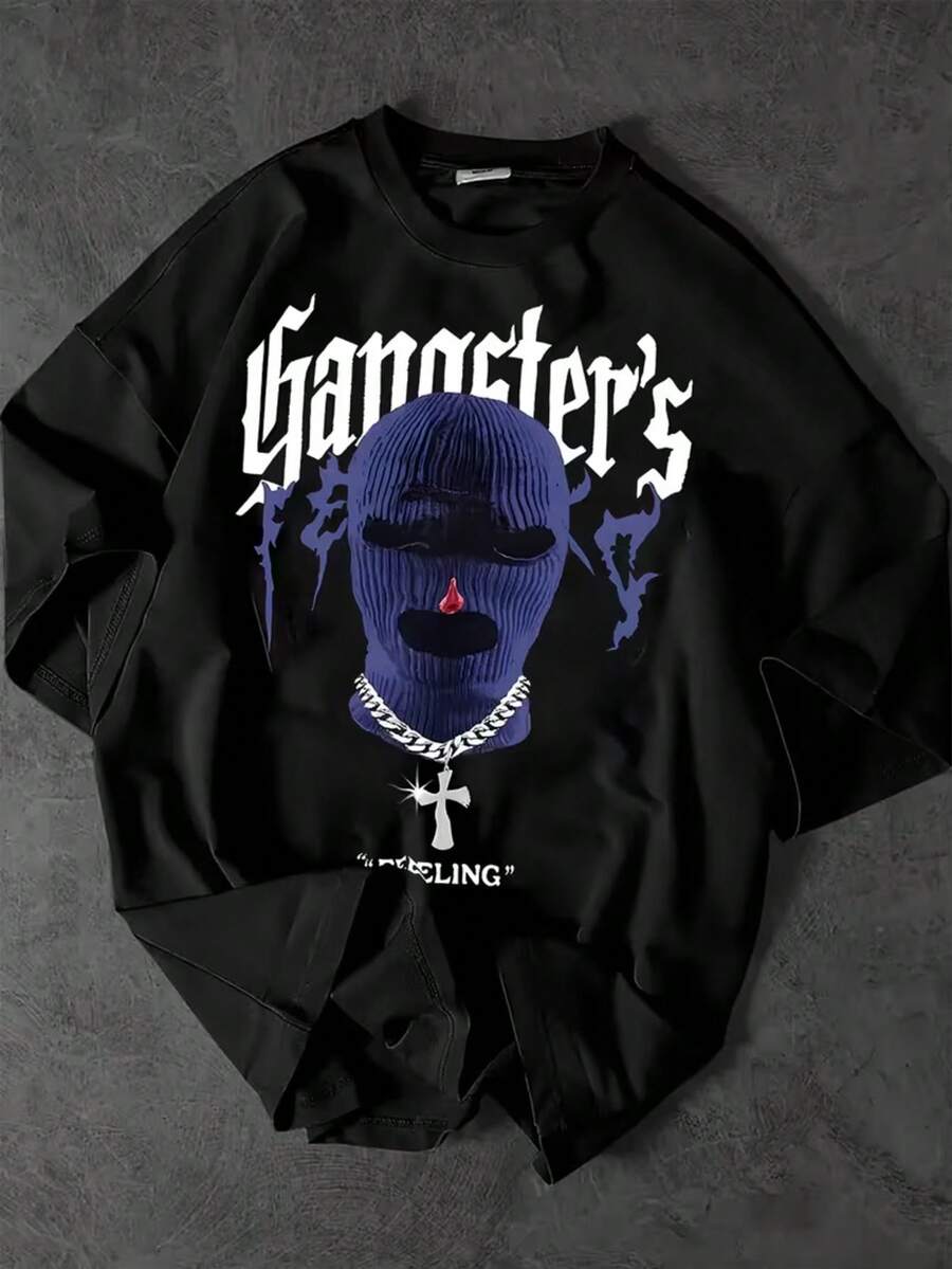 1pc Gangster'S Fear Letter Print Women'S T-Shirt, Black, Street Style, All-Season Wear, Perfect Holiday & Birthday Gift - Black - View 1