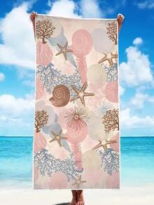 1pc Ocean Series Coral Print Beach Towel - Large Size, Super Soft Quick-Dry, Waterproof And Sand-Proof. Perfect Vacation Essential For Pool, Beach, Yoga, And Outdoor Adventure. Bathroom Decor Camping & Travel Towels - Multicolor - View 13