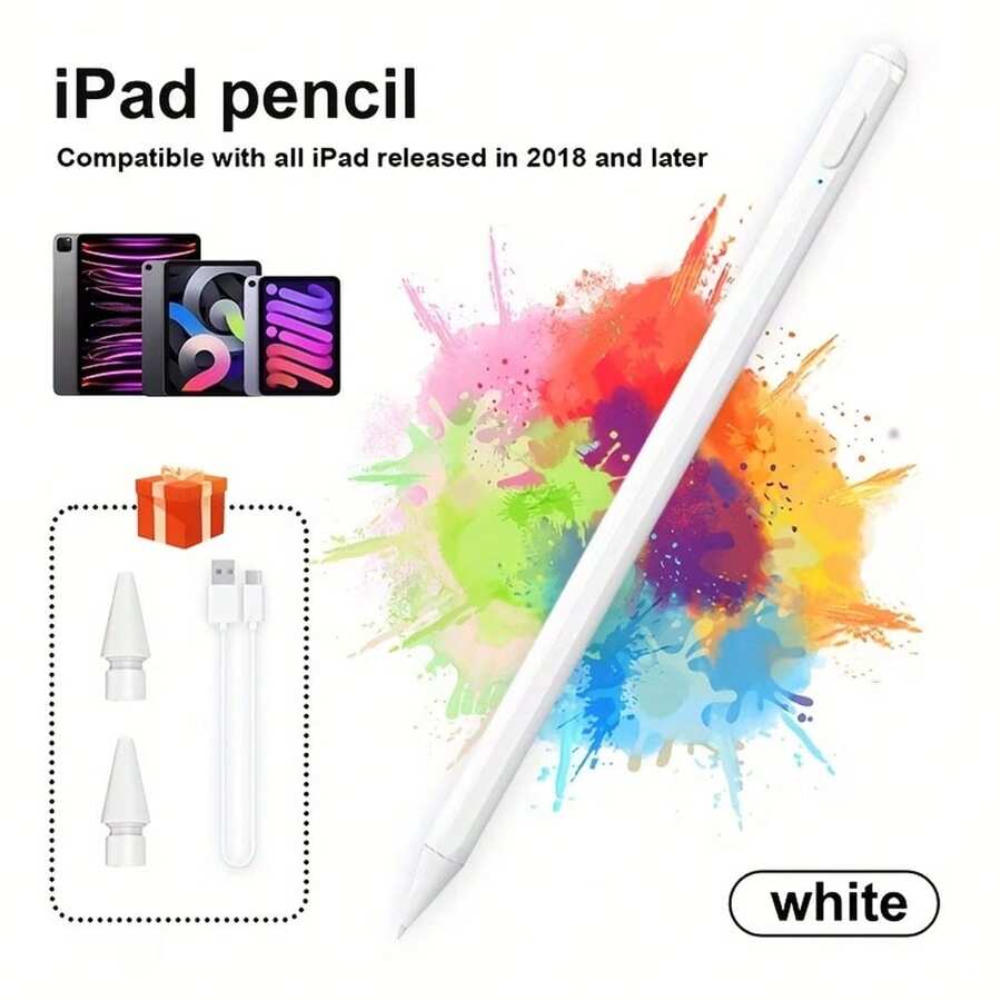 1pc Aluminum Alloy Stylus Pen Compatible With Apple IPad/Pro/Air/Mini 2018 And Later Versions, For Writing, Drawing, Touch Screen Capacitive Pen - White - View 1