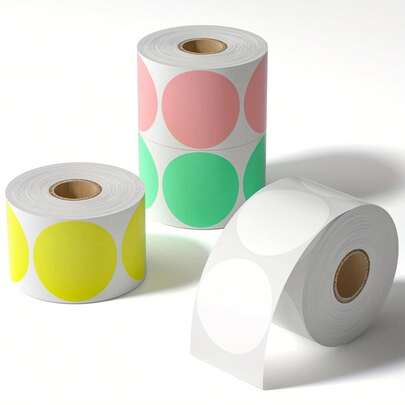 Color Assorted Circle Direct Thermal Stickers Label Rolls Bulk Set Compatible For Zebra Rollo MUNBYN POLONO & Other Thermal Printers,Self-Adhesive Round Direct Thermal Labels