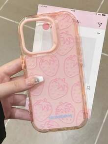 1pc Cute Strawberry Pattern Soft Silicone Phone Case Compatible With Iphone 16 Pro Max, 15, 14, 13 Series, Protective Cover - Pink - View 2