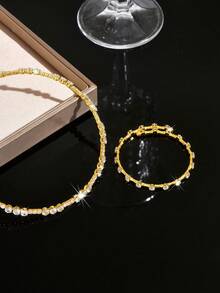 可调节项链+手链套装 - 闪亮水晶首饰，适合日常佩戴和情人节