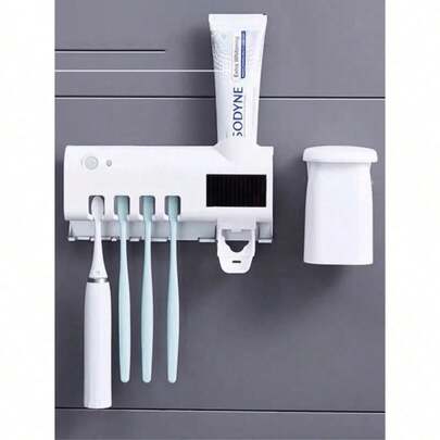 Porta Escovas De Dente Esterilizador Com Dispenser De Pasta Desinfecção UV
