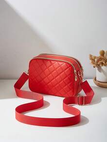 Fashionable Quilted Diamond Pattern Multi-Layer Crossbody Shoulder Bag For Women - Red - View 5