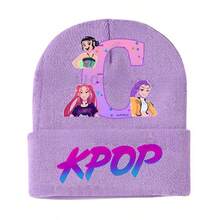 1pc Kids Knitted Hat, Cartoon Anime KPOP Witch Hunting Group Fleece Warm Beanie Cap, Outdoor Cold Weather Hat - Multicolor - View 5