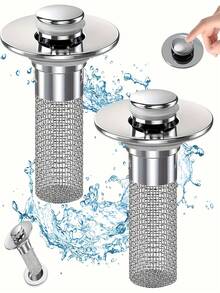 1/2/4件装不锈钢弹跳式水槽排水过滤器，带可拆卸滤篮 - 适用于浴缸/淋浴排水盖，可收集毛发，易于卡入式更换塞，用于清除堵塞物（无需化学品/易于清洁） - 銀色 - 查看 2