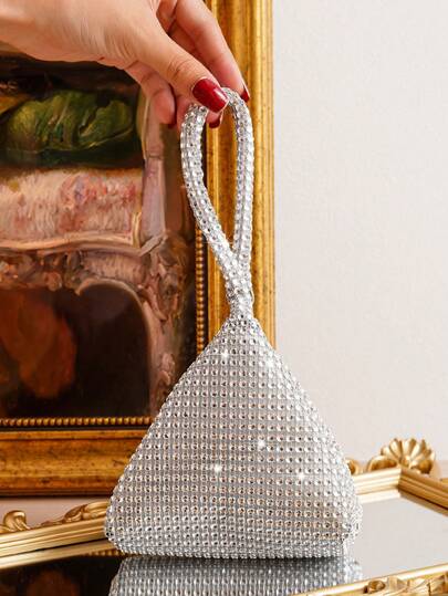 Silver Mini Party Clutch Bag With Rhinestone Decor, Suitable For Dresses, Parties And Gatherings, Personalized Handbag, Coin Purse, Lipstick Holder