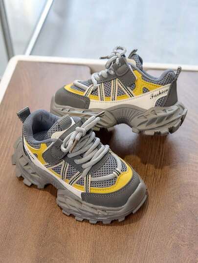 1 Pair Unisex Breathable Mesh Sneakers, Soft Sole Non-Slip Casual Shoes, Fashion Versatile Student Running Shoes, Lightweight Chunky Sneakers, Suitable For Spring/Autumn Daily Wear And Outdoor Activities