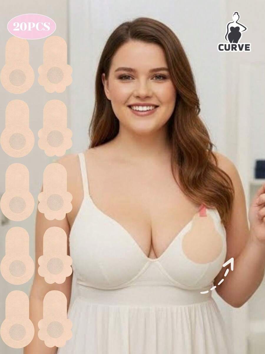 10/20pcs (10cm Diameter) Extra Large Reusable Invisible Non-Slip Lift Breast Petals, Suitable For Larger Bust, Anti-Glare, Prevent Sagging, Disposable Elastic Non-Woven Bra Pasties - Fits A, B, C Cup - Apricot - View 1