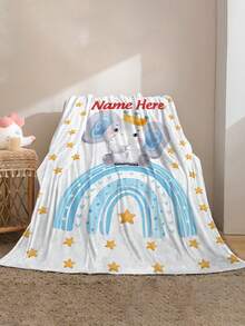 1pc Customizable Rainbow Animal Theme Blanket, White Base With Light Blue Accents, Soft And Washable Polyester Fabric, Suitable For All Seasons And Occasions, Modern Digital Printed Multipurpose Throw Blanket For Sofa, Bed, Car, Tea Room, Bedroom, Bathroom, Living Room, Dining Room, Office, Etc. - Multicolor - View 5