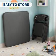 3/5-Piece Kids Folding Table With Chairs, Upholstered Foldable Table And Chair Set With PU Leather Surface, Metal Frame Children's Activity Table Chairs Furniture Set For Dining/Crafts/Learning - Black - 5 - View 4