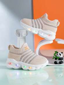 2026 New Kids Light Up Socks Shoes, Boys & Girls Breathable Sports Shoes, Glowing Flashing Soft Bottom Baby Shoes, Toddler Casual Shoes With Lights - Beige - View 9