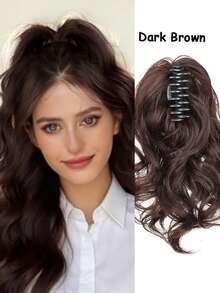 Extensiones de cabello postizo con cola de caballo glamorosa y rizada de aspecto natural, de 12 pulgadas, voluminosas y gruesas, resistentes al calor, sintéticas de lujo con cierre sin deslizamiento para cabello fino, para fiestas, bodas y uso diario (colores: negro natural, marrón claro, marrón oscuro, negro con tono marrón) - Multicolor - Ver 10