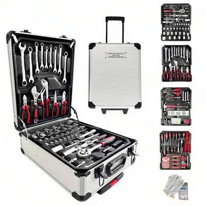 46 piezas Juego de herramientas de reparación automotriz profesional: Llave de trinquete portátil, duradera y fácil de usar - Adecuado para reparación de automóviles, barcos, motocicletas, mantenimiento industrial doméstico - Incluye estuche de transporte