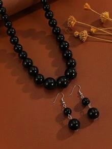 Exaggerated Multi-Layer Catkin Handmade Beaded Faux Pearl Necklace, Retro Casual Sweater Chain, Earrings - Red - View 14