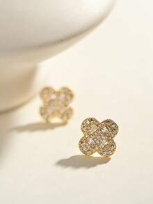 Pendientes de cobre chapados en oro de 18K, elegantes y lindos, aptos para uso diario y reuniones - Dorado - Ver 2