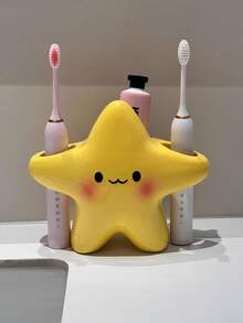Cute Plastic Toothbrush Holder | Durable Freestanding Bathroom Storage Rack, Space-Saving Design To Hold Toothbrush And Toothpaste, Adorned With Cute Face Pattern. - Multicolor - View 3