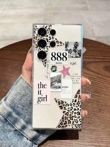 1pc Fashionable Leopard & Star Print Perforated Transparent Protective Phone Case, Compatible With Samsung Galaxy A07/A17/S26/S26 Plus/S26 Ultra, S25/S25 Plus/S25 Ultra, A16/A36/A26/A56/A50/A12/A32/A52/A72/A51/A21S/A13/A14, S24/S24 Plus/S24 Ultra, S20/S23/S22, A53, S20 FE, S21, And Compatible With Xiaomi 11/12 Pro/12/12X/13 Pro/14 Pro/15 Pro/X3 Pro, Redmi 10/9/Note 9/12C/Note 11 Pro/Note 8 Pro/9C/9A, Shockproof Phone Protective Cover - Multicolor - View 2