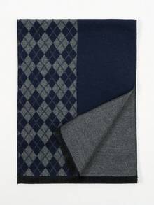 1pc Classic Geometric Plaid Print Warm Thick Scarf, Unisex Fashion Casual Couple Neck Warmer, Suitable For Daily Wear, Autumn/Winter - Royal Blue - View 4