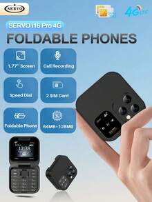 SERVO I16 Pro 迷你折叠手机 4G LTE 双 SIM 卡 快速拨号 视频播放器 魔术语音 FM 收音机 小型翻盖手机 - 藍色 - 查看 16