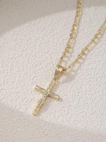 1 buah Kalung Liontin Salib Berlapis Emas 14K, Cocok untuk Pemakaian Sehari-hari, Hadiah untuk Teman, Keluarga, Orang Tersayang - Emas 02 - View 7