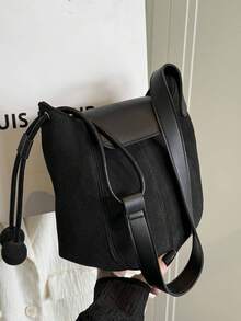 1pc Women's Fashionable Commuter Solid Color Shoulder Bag, Portable Versatile Chic Underarm Bag, Suitable For Dates, Shopping, Gifts, Work - Black - View 11
