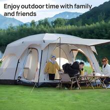 Senmeo 4-6 Person Automatic Quick Opening And Closing Camp Tent ,Double Layers Oversize 2 Rooms,Thickened Rainproof ,Outdoor Family Camp Tour Equipment - Beige - View 2