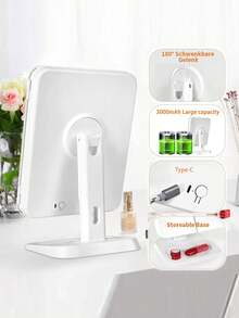 LED化妆镜，带触摸屏，3种灯光模式，可折叠便携支架，3倍/2倍放大，桌面化妆镜，适用于客厅、卧室、浴室、家居装饰、旅行、婚礼、派对、生日，是送给男士、女士、朋友、老师、新年等场合的理想礼物。 - 白色 - 查看 8