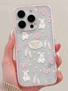 1pc Fashionable Rabbit Heart Bowknot Pattern Personalized Frame Transparent Anti-Drop TPU Full Coverage Phone Protective Case, Compatible With Iphone 11 12 13 14 15 16 17 Pro Max, Great Gift For Friends - Multicolor - View 5