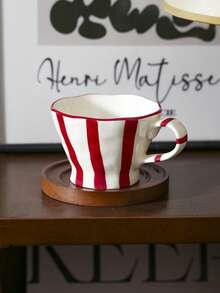 1pc Retro Striped Ceramic Mug, Breakfast Milk Oatmeal Cup, Home Water Cup, Office Coffee Cup, Afternoon Tea Latte Art Cup, Juice Beverage Cup, Couple Water Cup, Holiday Gift Cup, Gift For Family And Friends - Multicolor - View 8