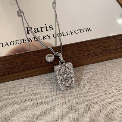 Vintage High-End Super Shiny Full Diamond Pendant Necklace, 2 Colors Retro Luxurious Fashionable Niche Delicate Choker Necklace