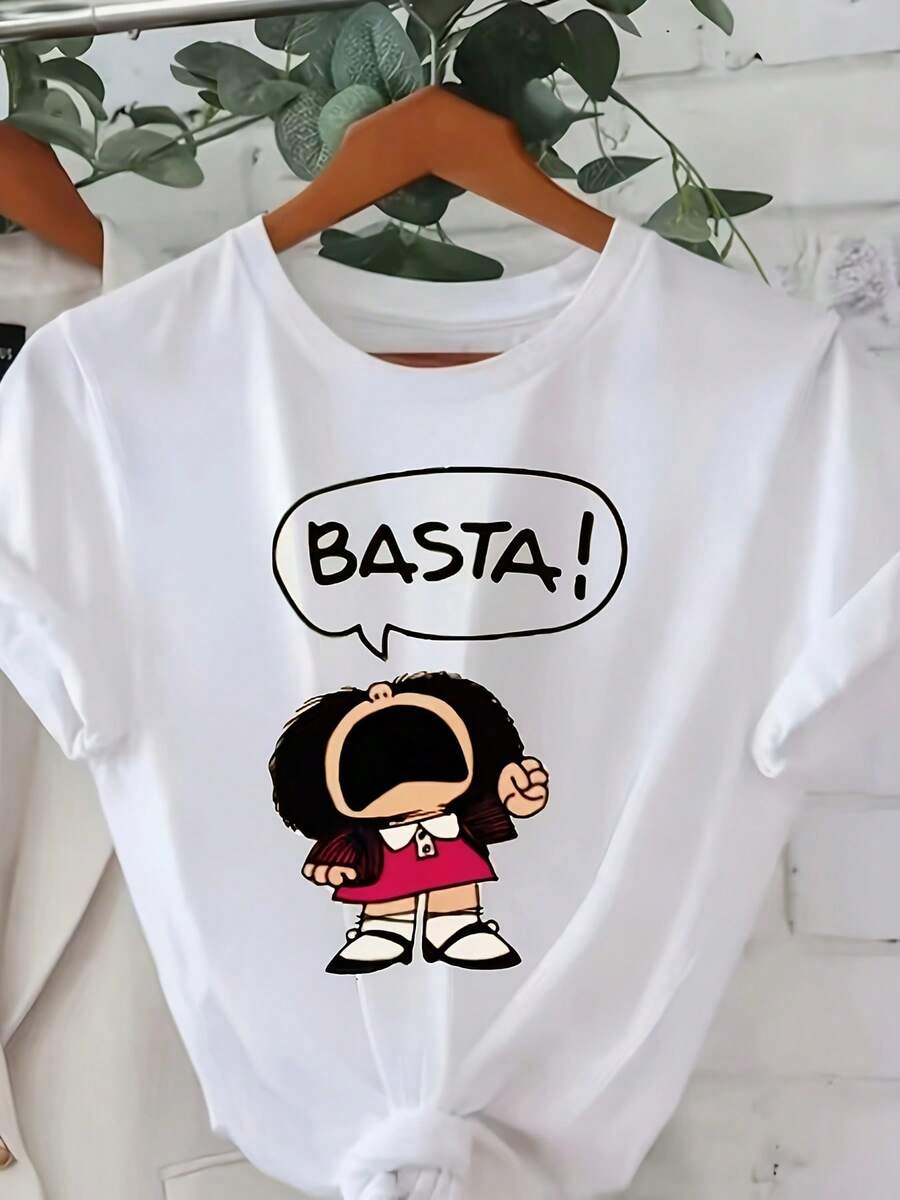Camiseta Gráfica | Camiseta Casual de Verano de Manga Corta con Divertido Estampado de Dibujos Animados, 95% Algodón, 5% Spandex, Lavable a Máquina, Corte Regular, Cuello Redondo, Tejido Elástico, Diseño Divertido, Ideal para Primavera, Verano y Otoño - Negro - Ver 1