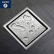 AZOS Drenaje de Piso Cuadrado - Desage de Grueso Drenaje de Piso Acero Inoxidable Cuadrado Anti-Olor Bao Piso Cubierta de Desage Puerta de Desage Ducha Escurridor -150x150mm Coladera de bao - niquel cepillado - Ver 4