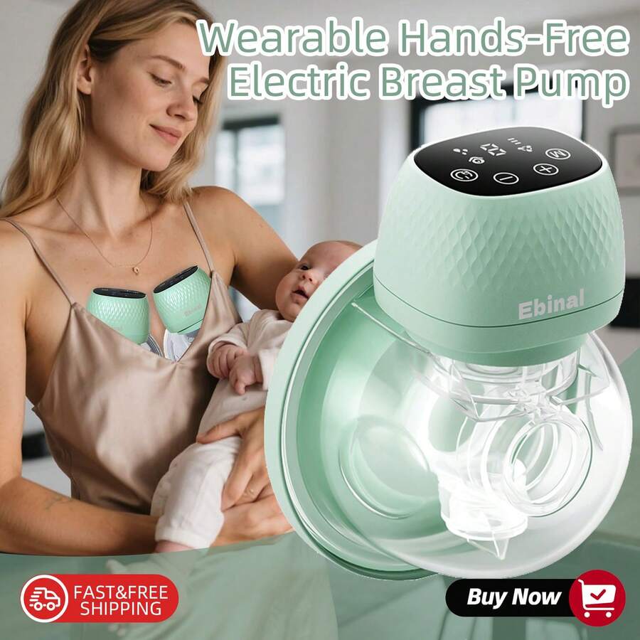 Ebinal Wearable Breast Pump Hands Free Of Longer Battery Life & LED Display, Portable Electric Breast Pump With 3 Modes 9 Levels & Low Noise, Green - 綠色 - 查看 1
