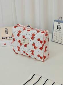 蝴蝶结装饰手提化妆包，女士必备旅行化妆包套装，轻巧大容量多功能收纳包，优雅精致可爱手拿包，多功能化妆工具收纳包，适合情人节、新年等各种场合，适合所有女性。 - 彩色 - 查看 7