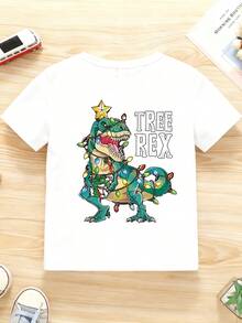 T-Rex Dinosaur Christmas T-Shirt With T-Rex Graphic And Colorful X-MAS Lights, Black T-Shirt With White Dinosaur For Christmas Parties, Casual Wear - Machine Washable 'Dinosaur Outfit For Year-Round Fun (Regular Fit) - 白色 - 查看 12