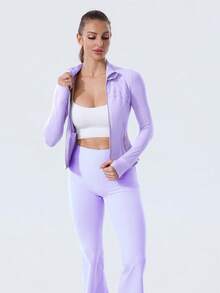 Women's Long Sleeve BBL Jacket With Pockets And Thumb Holes, Running Workout  Activewear Top - Tím nhạt Ether/Vàng - Xem 5