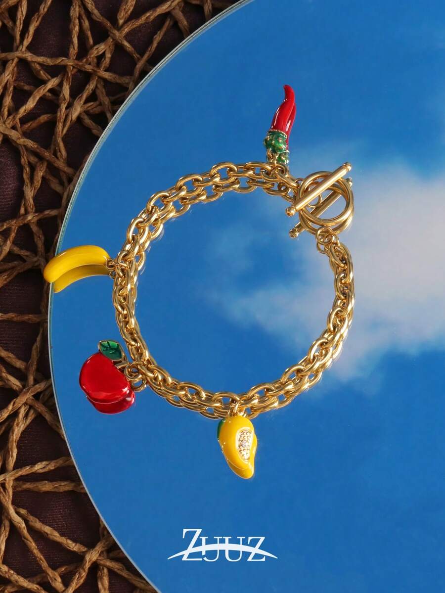 1pc Bohemian Style Stainless Steel Bracelet, Women's Mango, Banana, Apple, Chili Pendant Bracelet, Party Gift Fruit Pendant Chain Bracelet, Suitable For Women's Daily Wear - Bracelet - View 1