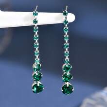1 Đôi bông tai dài hình giọt nước đính đá lấp lánh, thời trang, phù hợp cho phụ nữ đeo hàng ngày. - màu xanh lá - Xem 3
