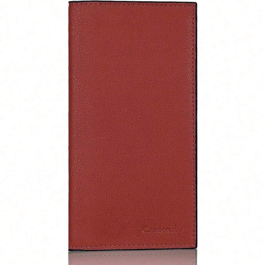 Premium Leather Checkbook Cover For Men And Women Checkbook Holder Wallet RFID Blocking - 紅+ - 查看 1
