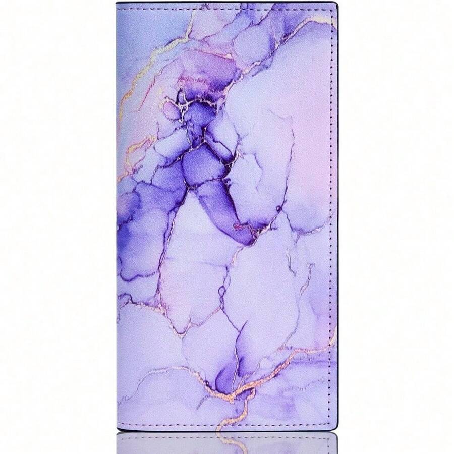 Premium Leather Checkbook Cover For Men And Women Checkbook Holder Wallet RFID Blocking - Lilac Purple Marble - View 1