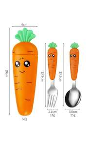 Carrot Shaped Plastic Handle Stainless Steel Cutlery Set. Creative Cartoon Carrot Tableware. Kitchen & Dining Supplies, Home Essentials. Convenient And Practical, Stylish. - Multicolor - View 12