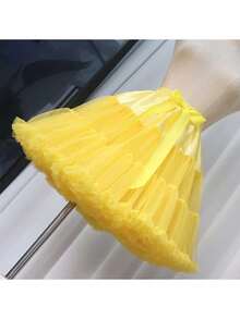 女士薄纱裙，松紧腰雪纺迷你吊带裙，公主芭蕾舞裙，衬裙，泡泡裙，成人白色裙子 - 黃色 - 查看 2