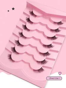 7 Pairs Transparent Band Soft Natural Cat Eye Effect False Eyelashes, Makeup Tools, Lengthening, Fluffy Faux Mink Lashes, Strip Lashes, Eyelashes, False Eyelashes