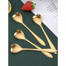 4pcs Heart Design Spoon, Stainless Steel Modern Creative Coffee Teaspoon, Stirring Spoon, Scoop For Cake School Supplies,Food Contact Materials,Dishwasher Friendly,Back To School Christmas For Holiday Gift Giving - Vàng - Xem 8