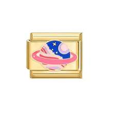 模块化DIY手链套装，包含彩色图案、樱桃爱心、花朵、宇宙和谐以及“我爱你”字样——多功能珠宝制作套装，优雅不锈钢配饰，女士DIY手工礼物，送给女朋友的理想之选