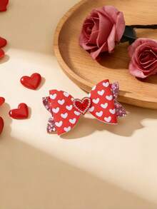 2pcs Valentine's Day Hair Clips, Heart Pattern Print, Shiny Pink Heart Shaped Hair Clips, Suitable For Valentine's Day Party, Teens Hair Accessories